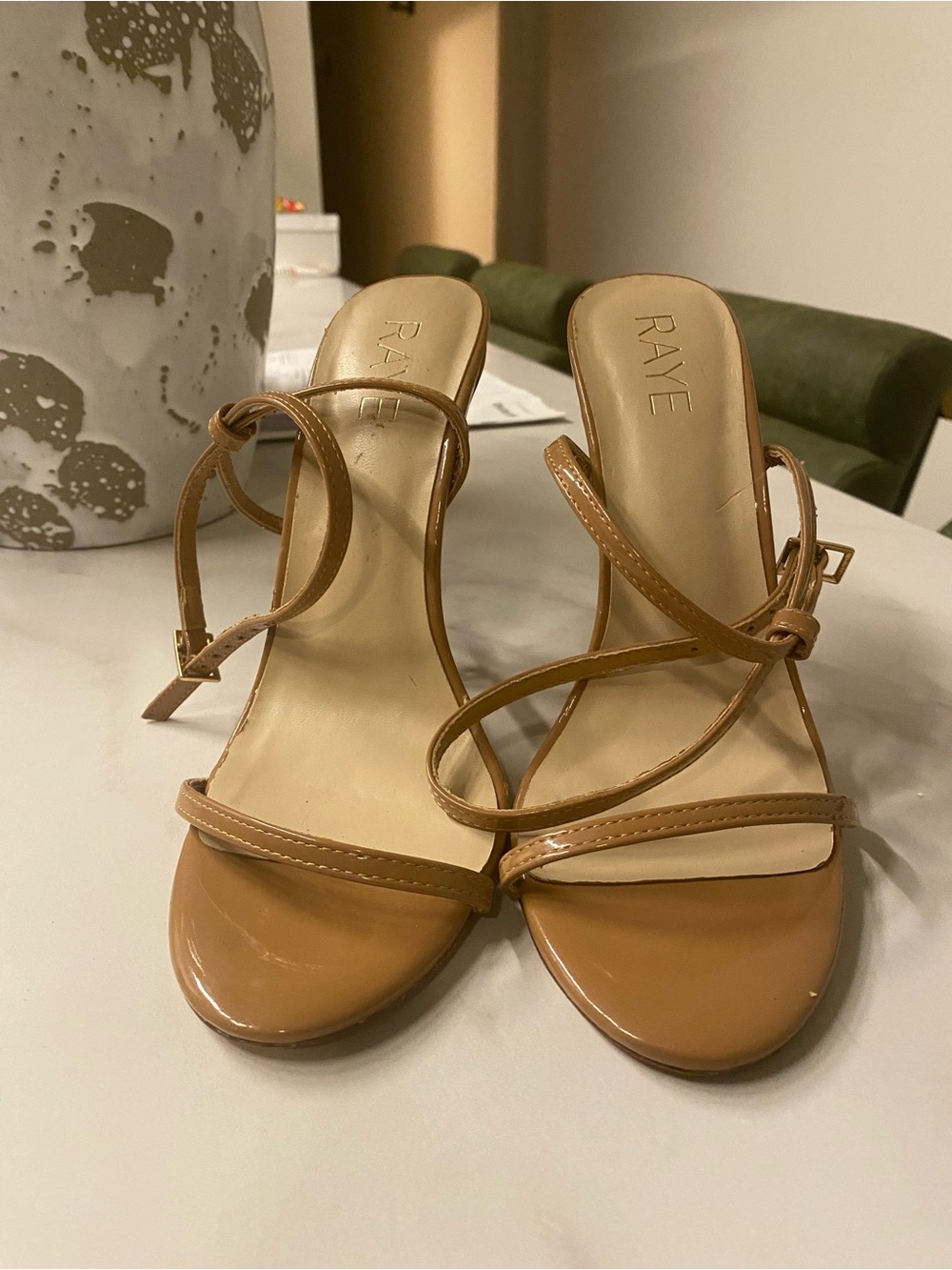 RAYE Camel Tan Strappy Low Heel Sandals